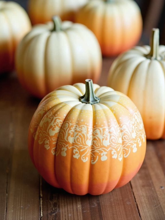 ombre pumpkins with stencils