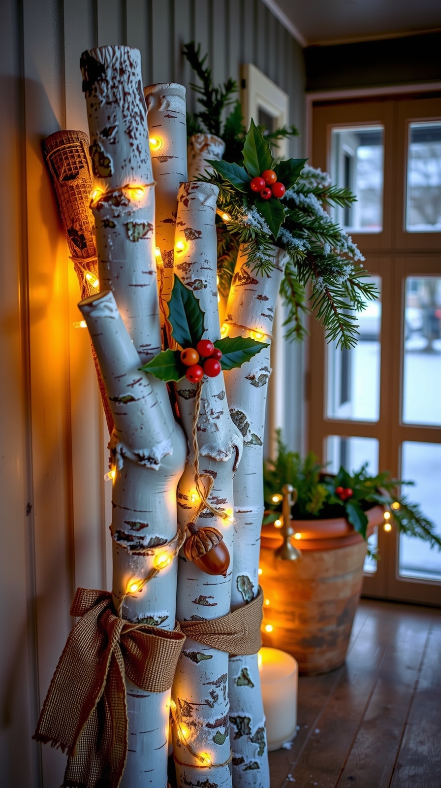 rustic birch log centerpiece