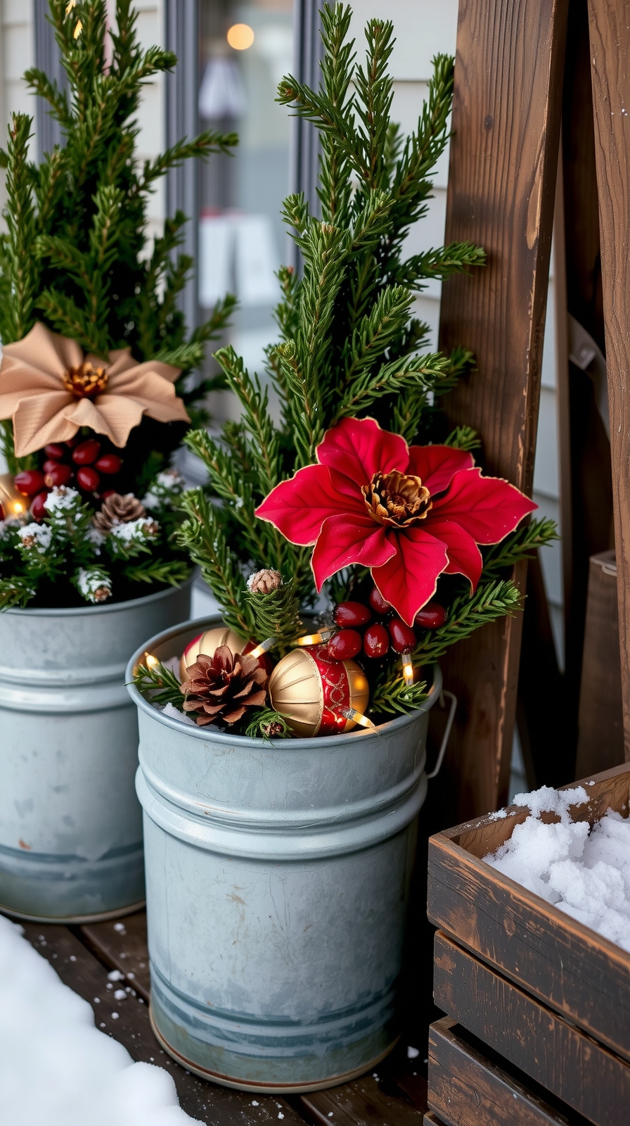 rustic galvanized bucket planters