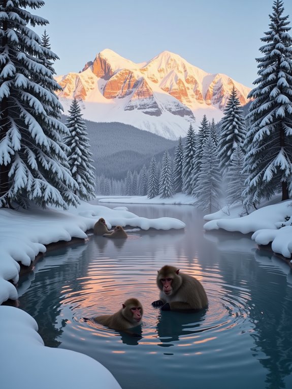 snow monkeys in onsen