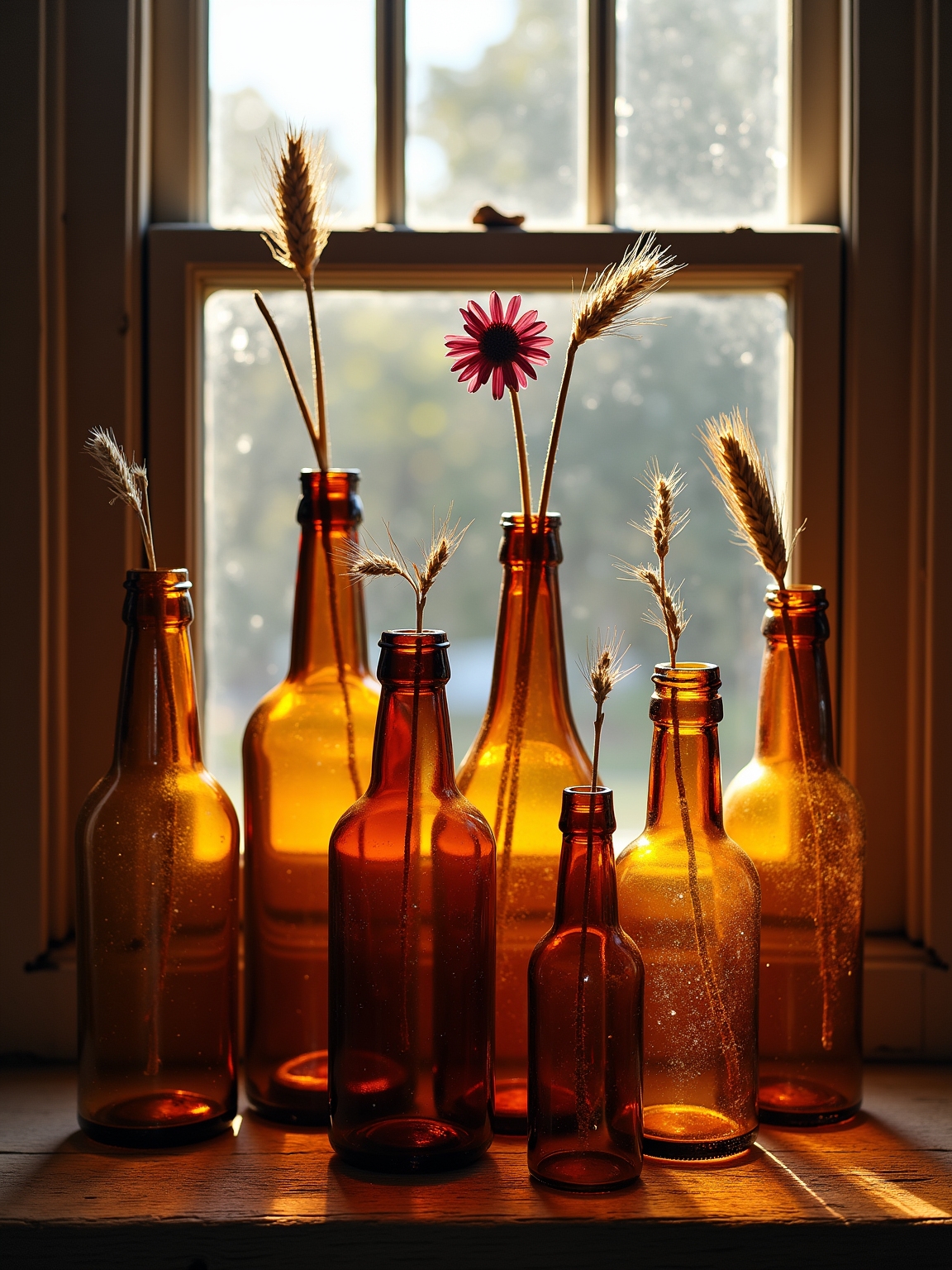 vintage amber bottle decor