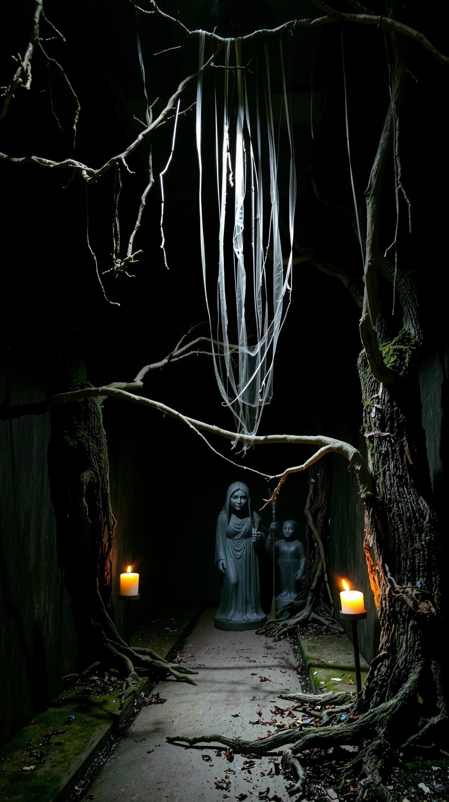 witch statues guard pathways