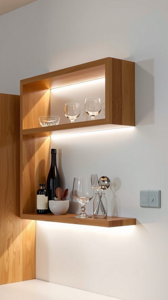 Minimalist Maple Shelves With Flush-Mounted Diffuser Lenses