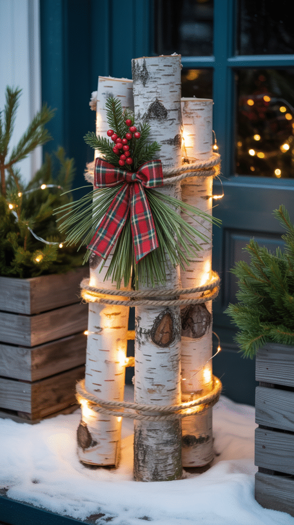 Birch Log Bundle With Twinkling Lights