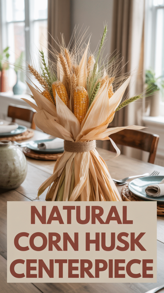 Natural Corn Husk Centerpiece With Decorative Grasses