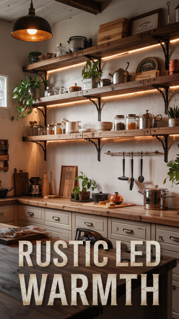 Rustic Nutmeg-Finished Shelves With 3000K Glow