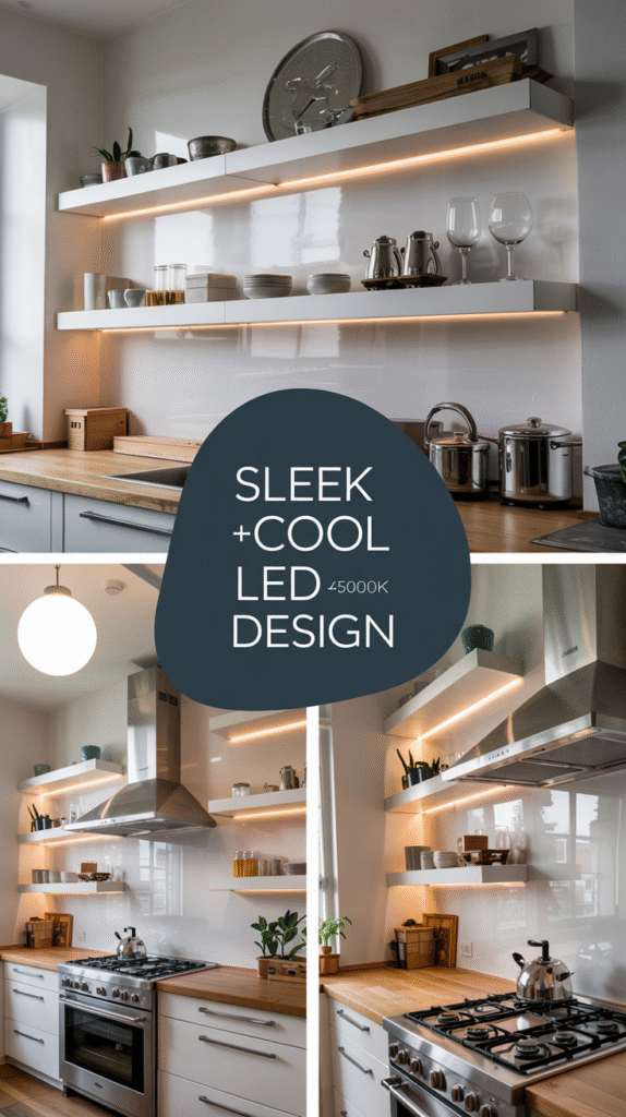 Sleek White Glazed Shelves With Cool LED Illumination