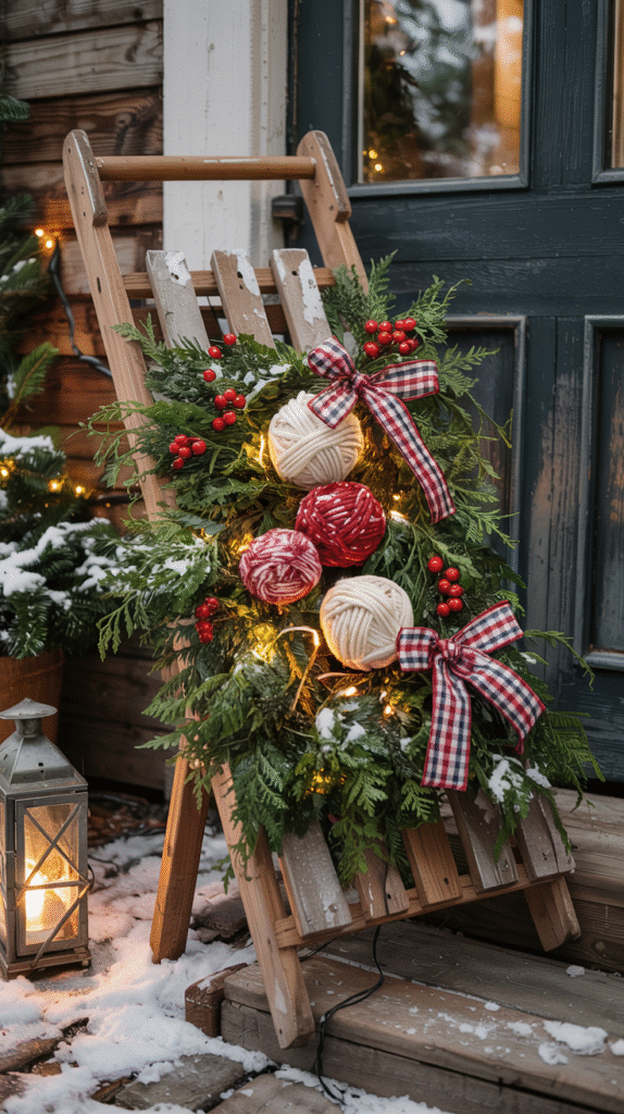 Vintage Sled Door Display With Cedar Garland
