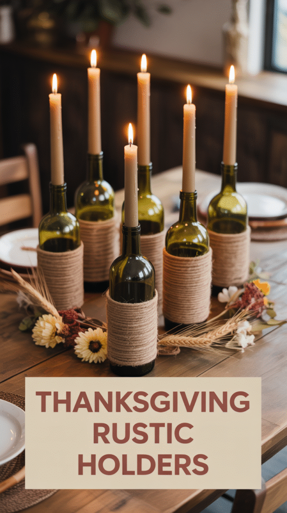 Wine Bottle Candle Holders Wrapped in Twine