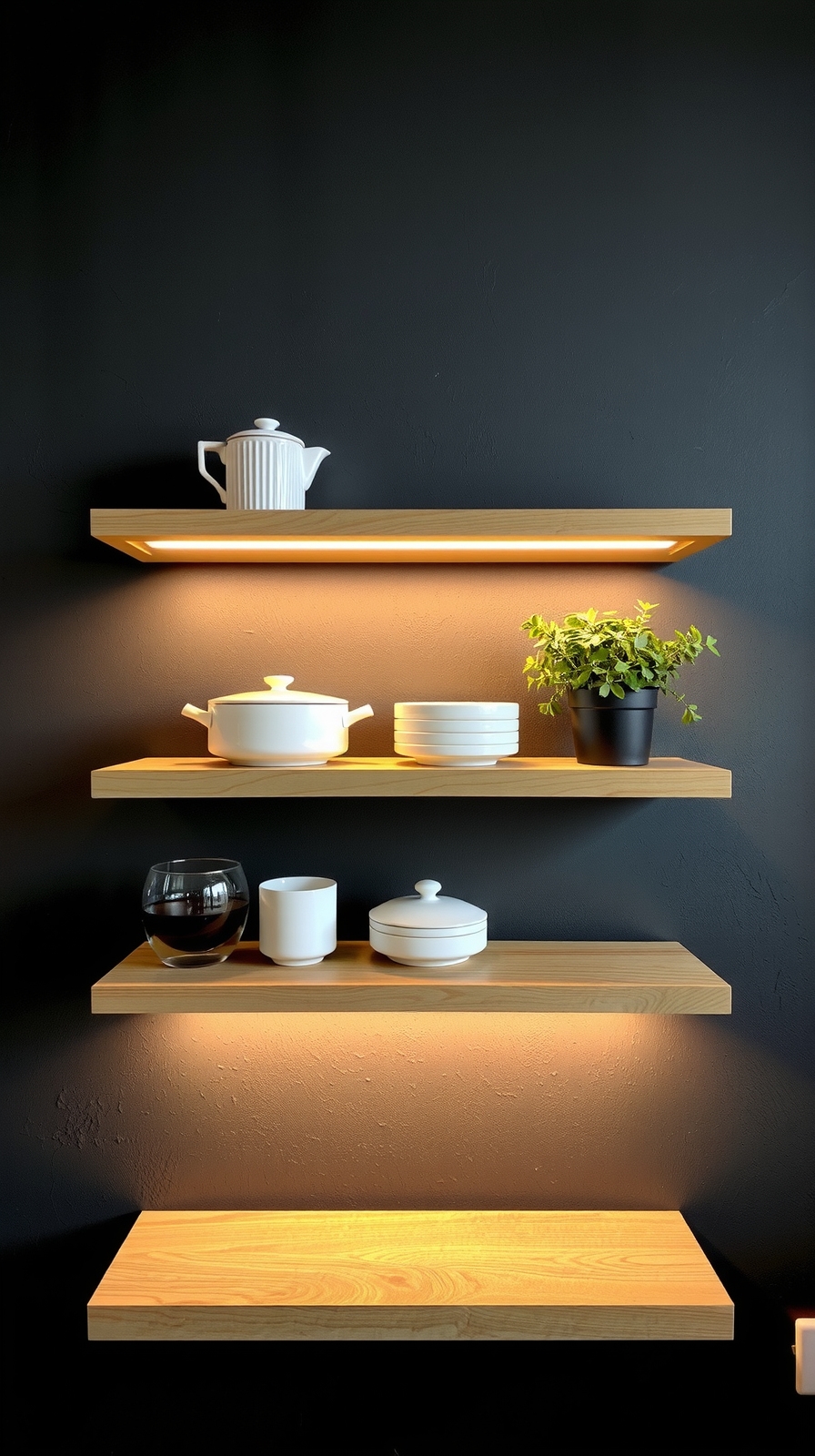 elegant led lit oak shelves