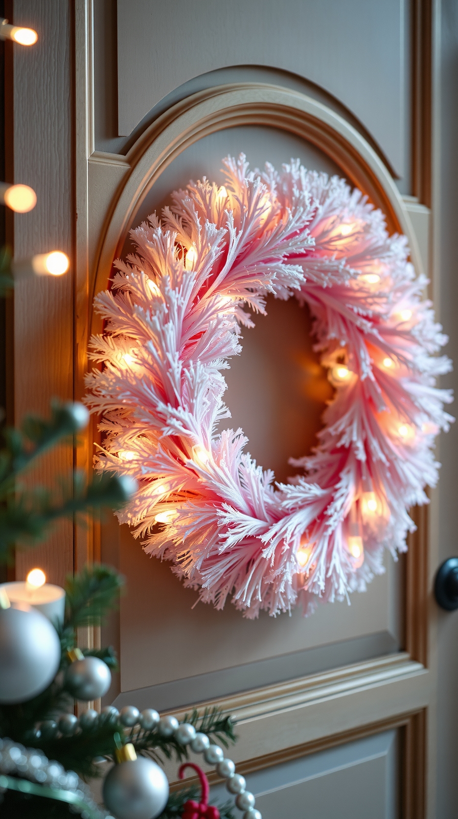 pale pink tinsel wreaths