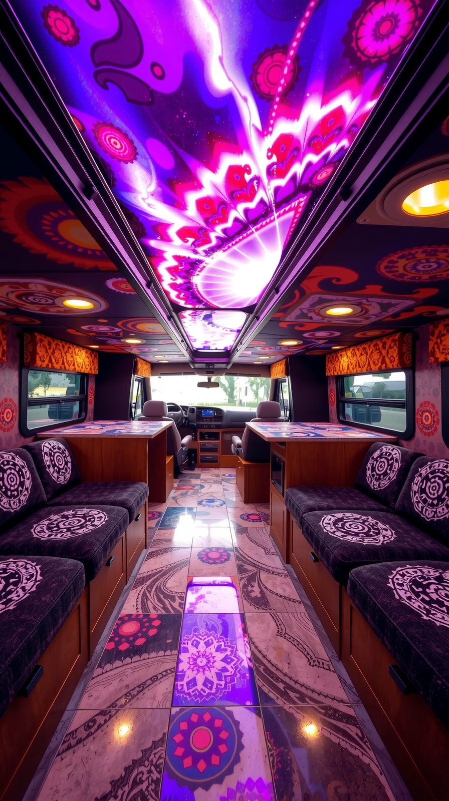 psychedelic benches with storage