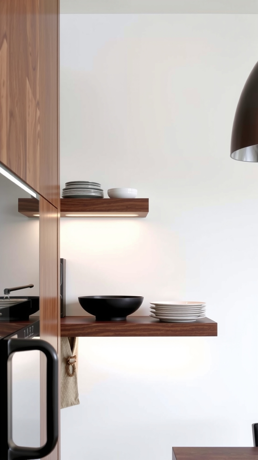 walnut shelves with led