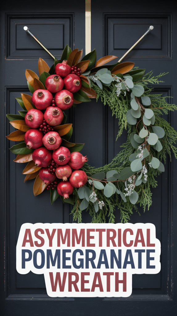 Asymmetrical Pomegranate Wreath for Dramatic Impact