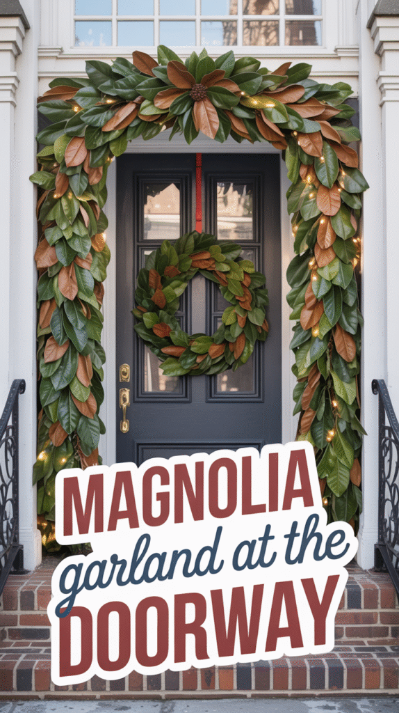 Full Magnolia Leaf Garland Enveloping the Doorway