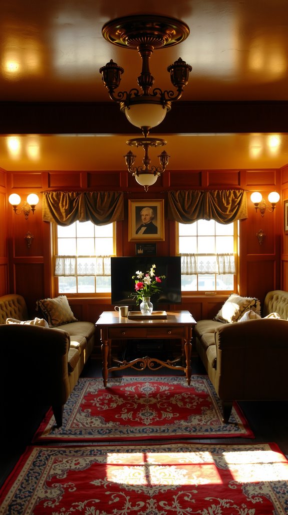 brass lighting enhances vintage charm