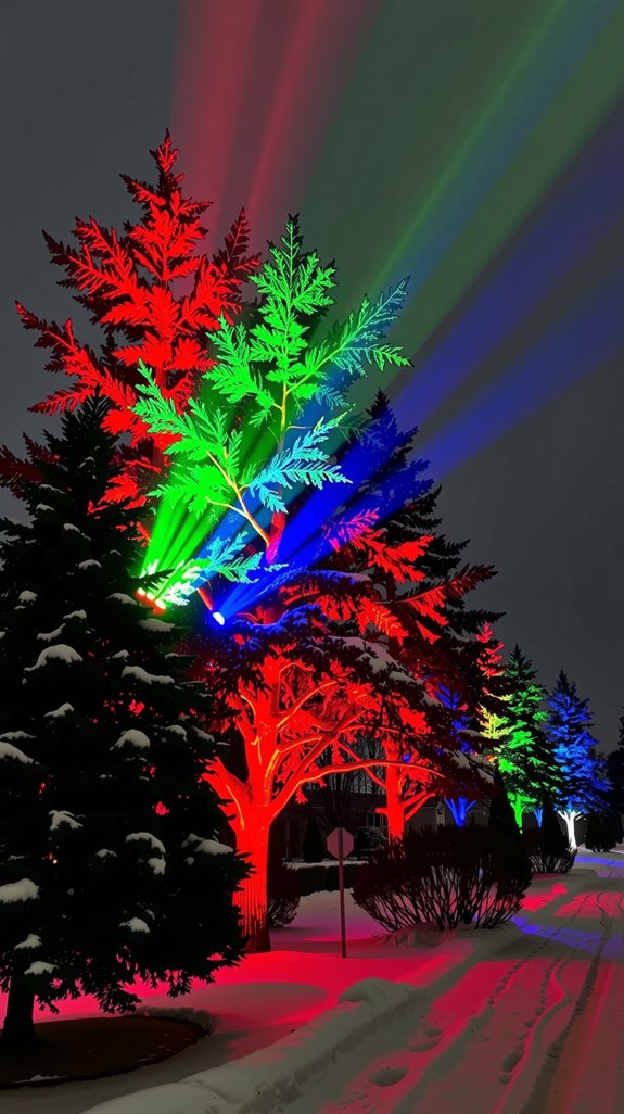 colorful led spotlight landscaping