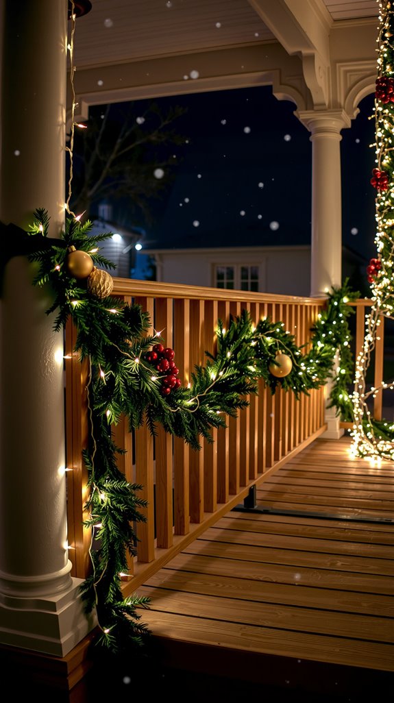 garland wrapped porch railings