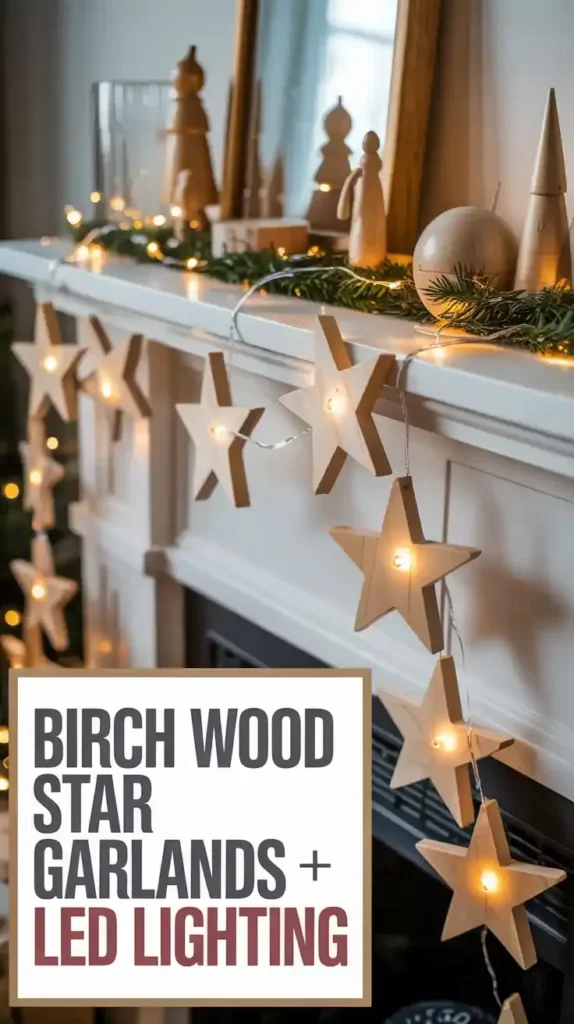 Birch Wood Star Garlands With LED Lighting
