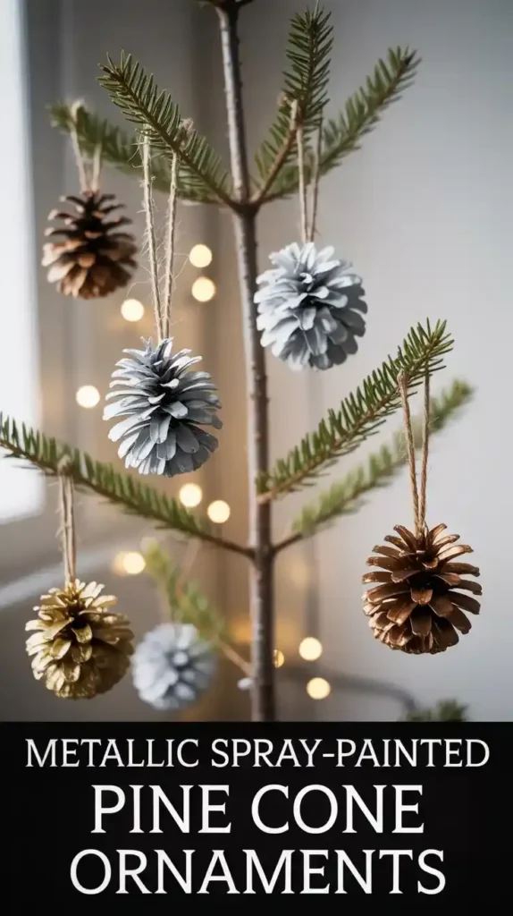 Metallic Spray-Painted Pine Cone Ornaments