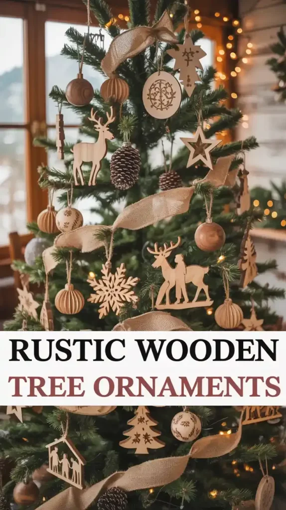 Rustic Wooden Tree Ornaments With Festive Motifs