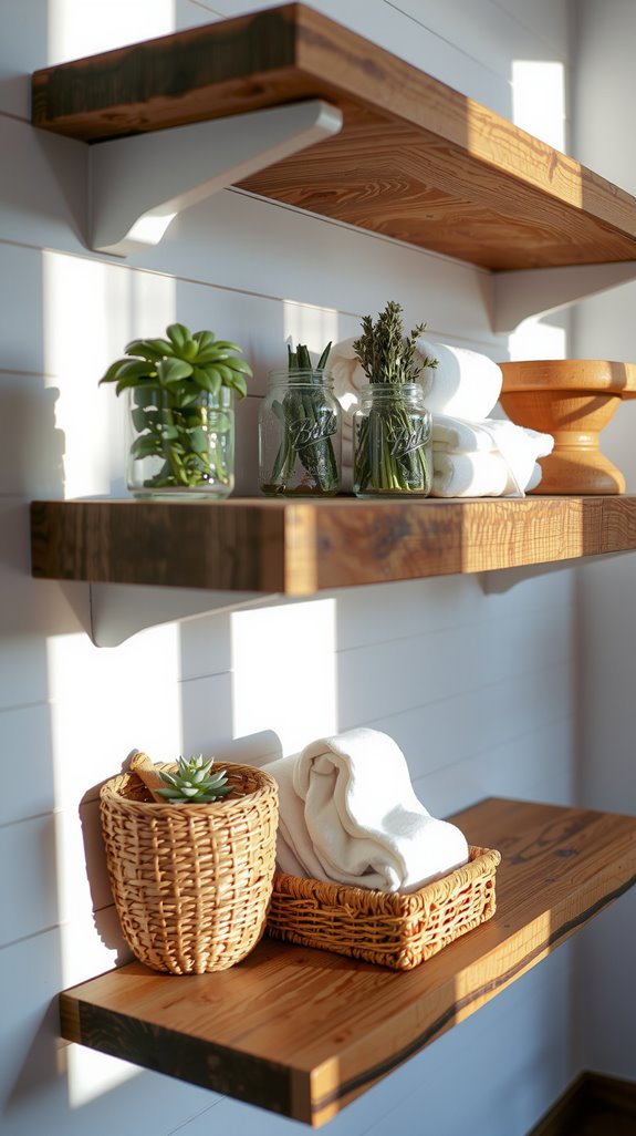 reclaimed wood floating shelves
