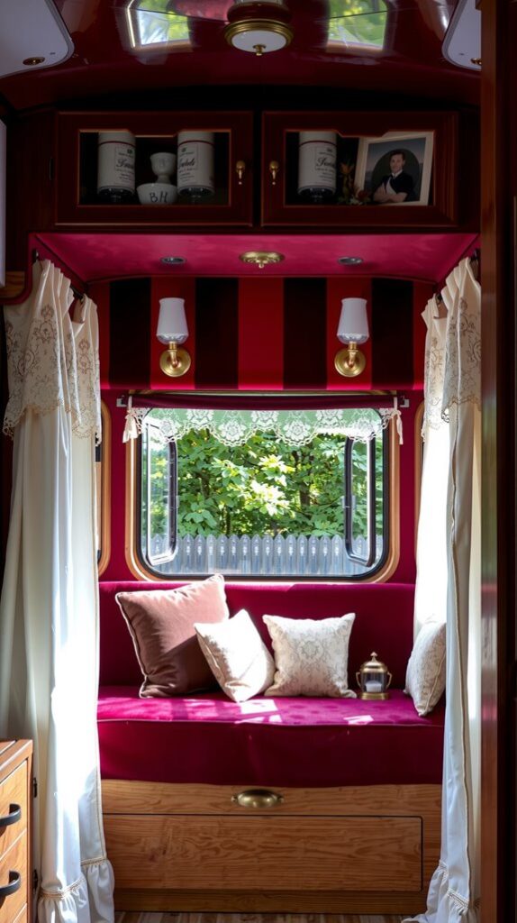 Velvet Window Seat Reading Nook in a Cozy Casita