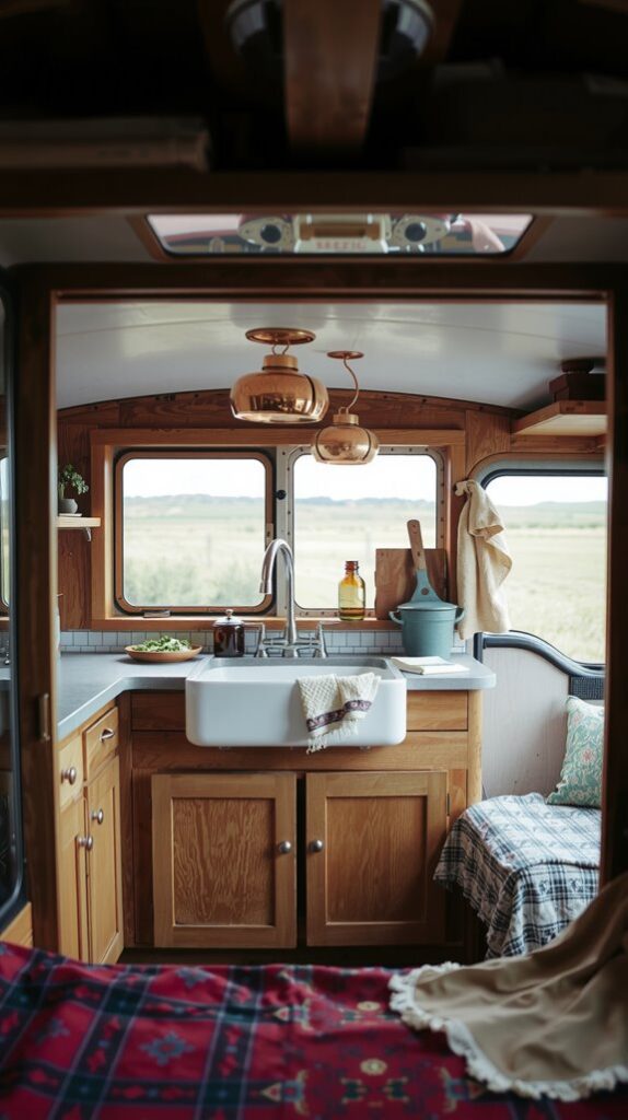 Copper Pots and Apron Sink Create Farmhouse Kitchen Charm