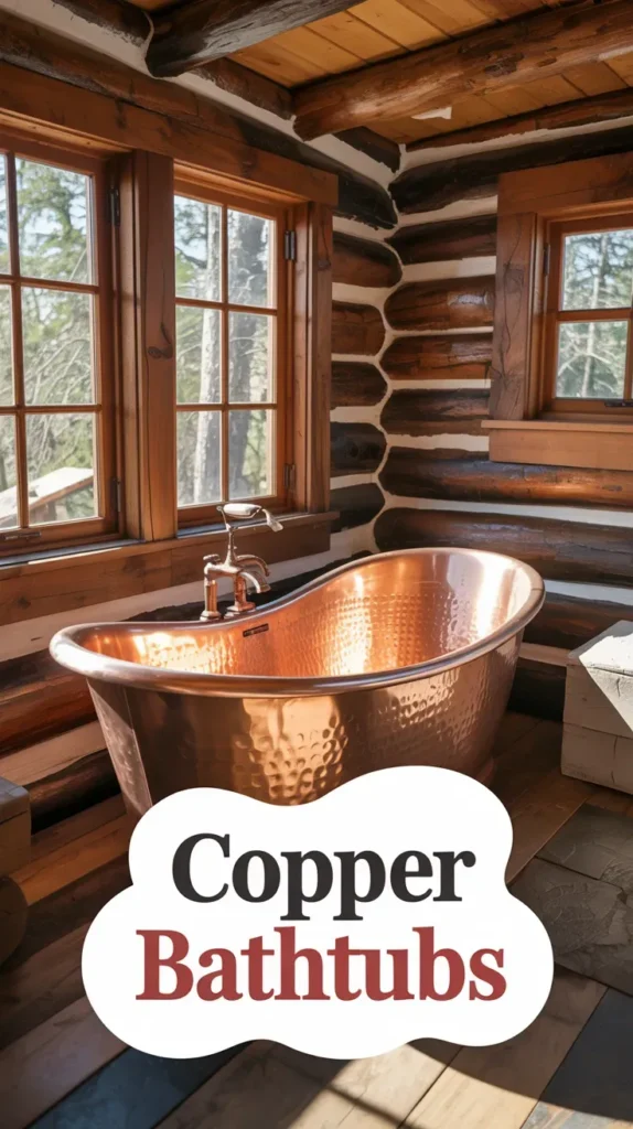 Copper Bathtubs in Log Cabin Treehouse Bathrooms