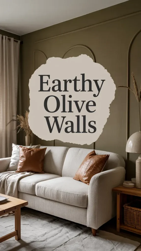 Earthy Olive Walls With Bouclé and Chenille Textures