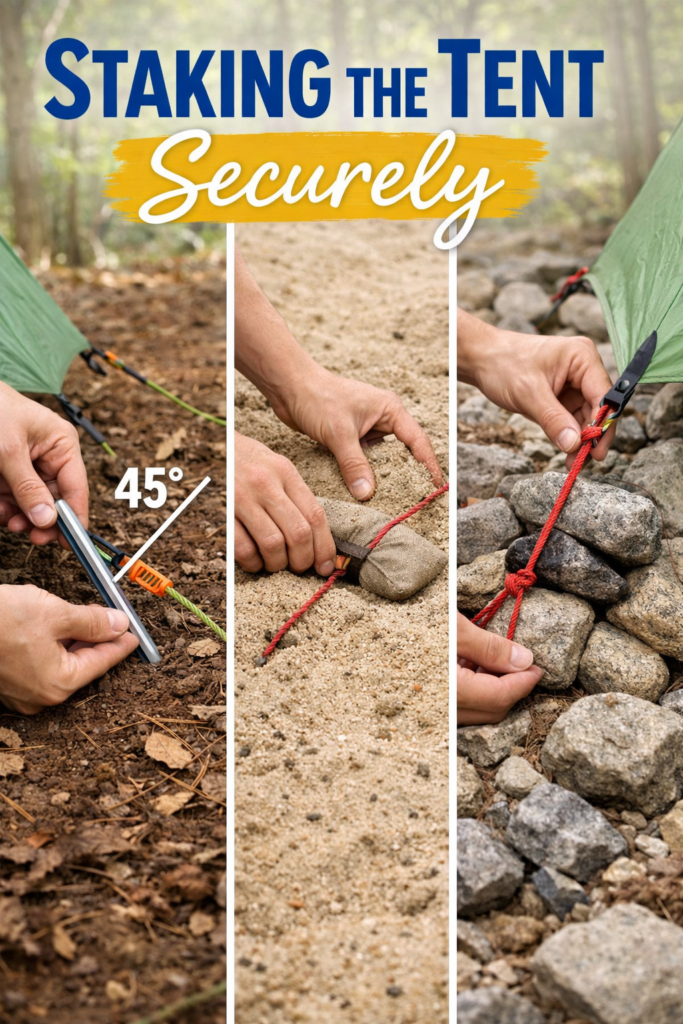 Staking the Tent Securely (Even in Tough Ground)