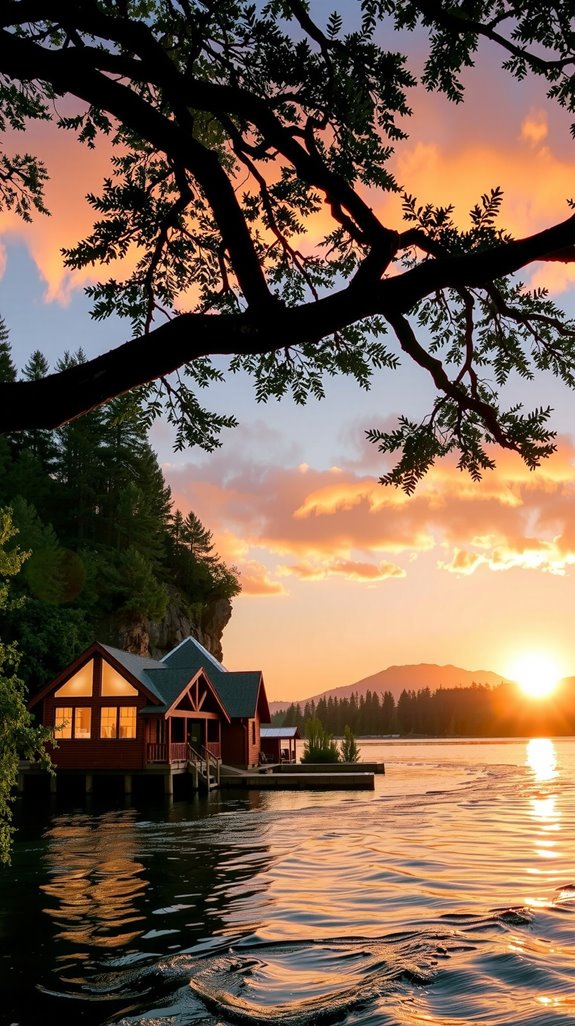 bluff side cabins sunset reflections