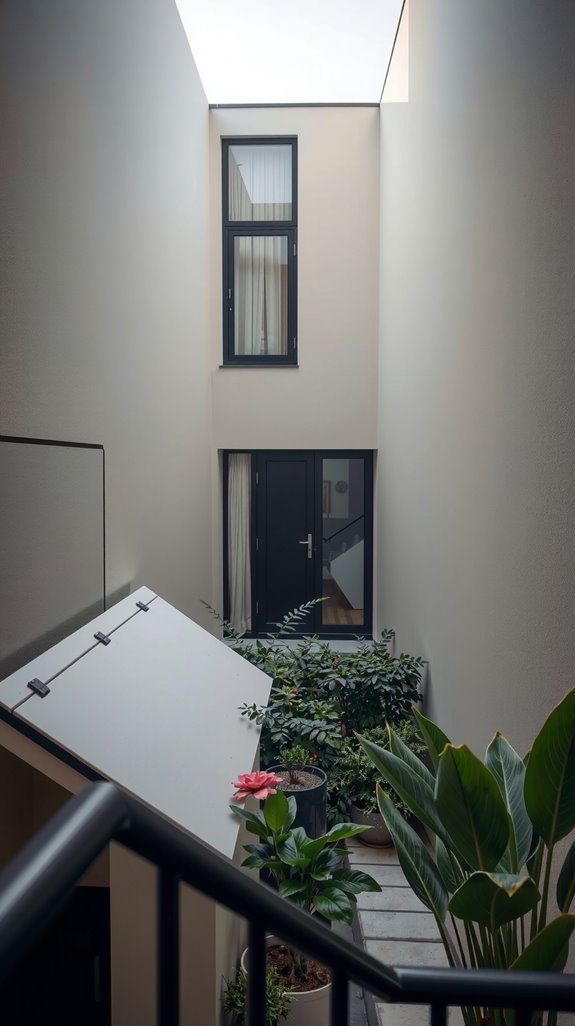 narrow light well courtyard design