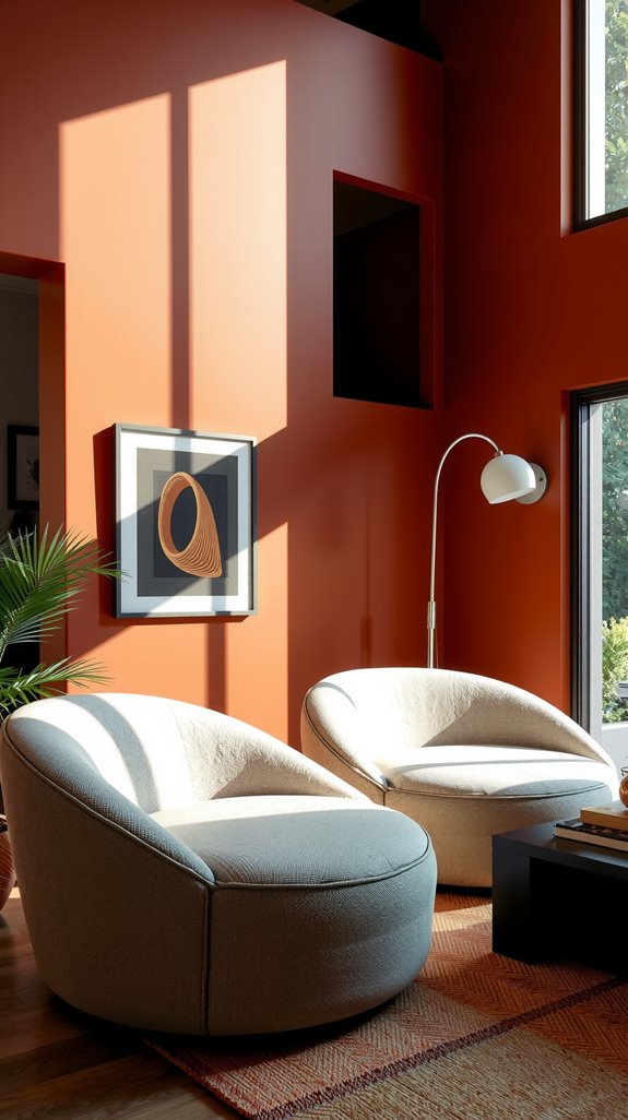 terracotta walls sculptural sofas