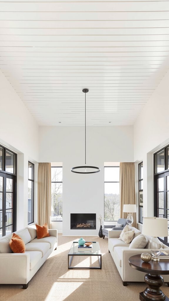 wide plank white ceilings