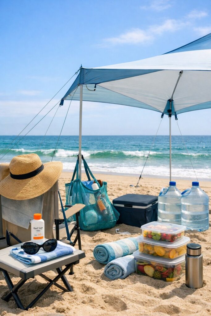 Beach Camping Necessities (Sun, Sand & Wind Protection)