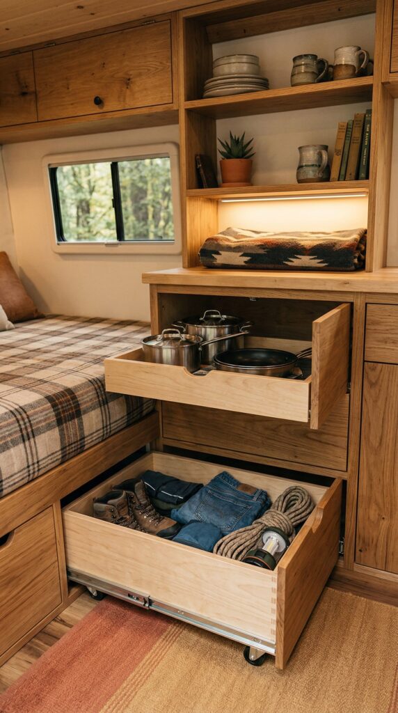 Pull-Out Drawers, Under-Bed Drawers, and Open Shelving
