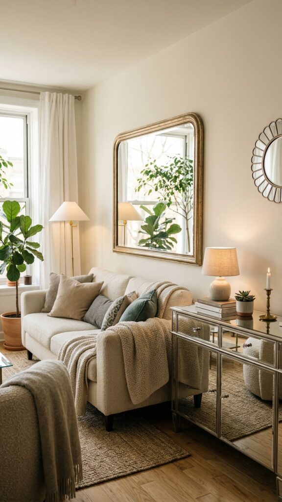 Use Mirrors and Mirrored Furniture