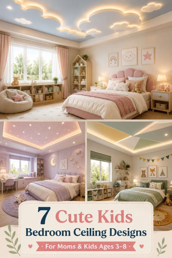 Sky Blue Kids' Room Tray Ceiling With Cloud Silhouettes