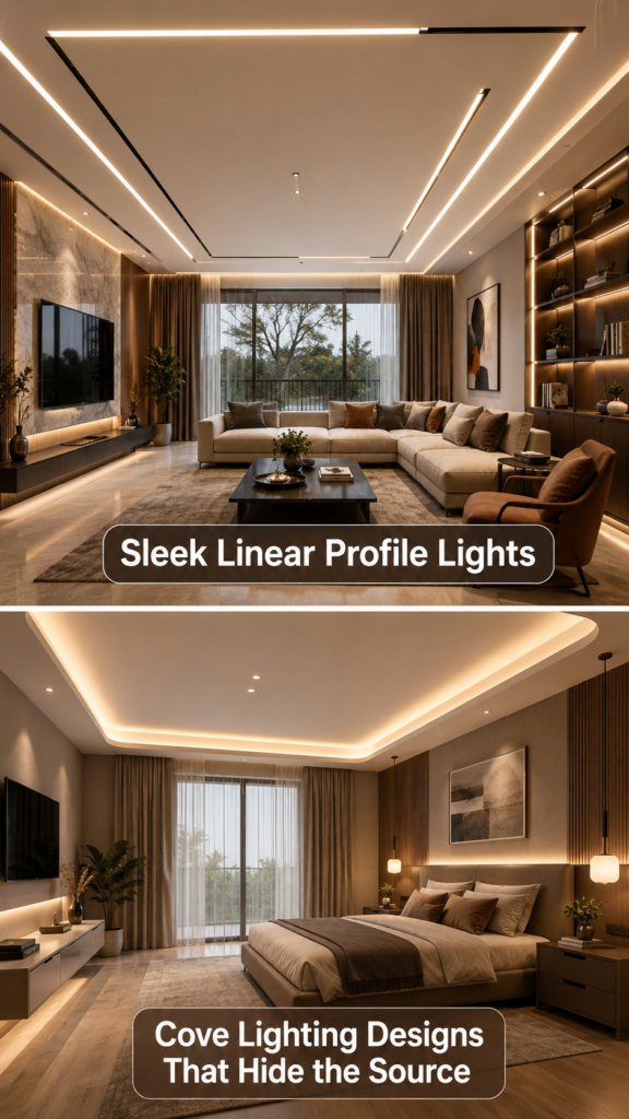 10 False Ceiling Designs Using Profile Lights for a Modern Glow