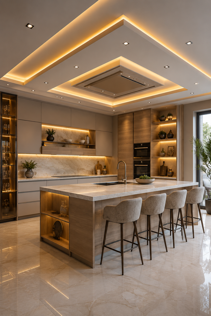 9 Modern Kitchen False Ceiling Designs (Minimal + Functional Styles)
