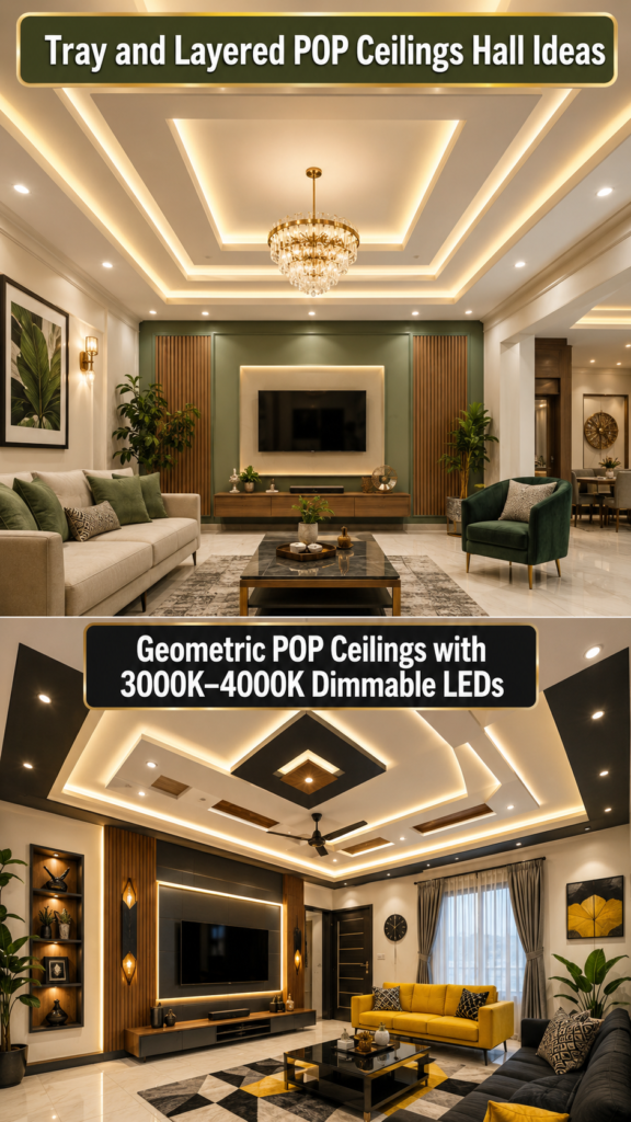 12 Hall POP Ceiling Design With LED Lights for Young Fathers Updating Their Living Area