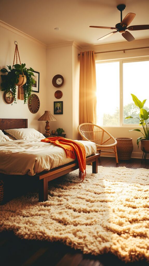 Use Warm Lighting to Anchor the Earthy Boho Mood