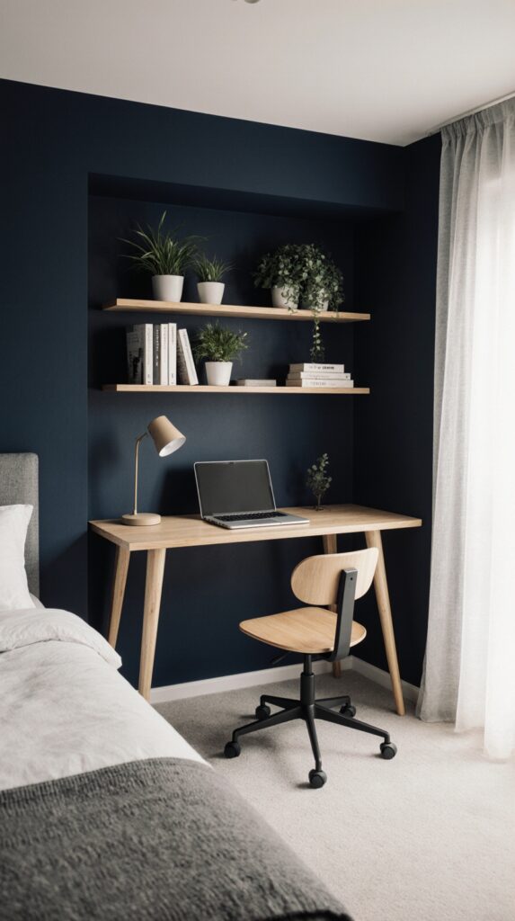 Tuck Your Bedroom Office Desk Into a Corner to Save Floor Space