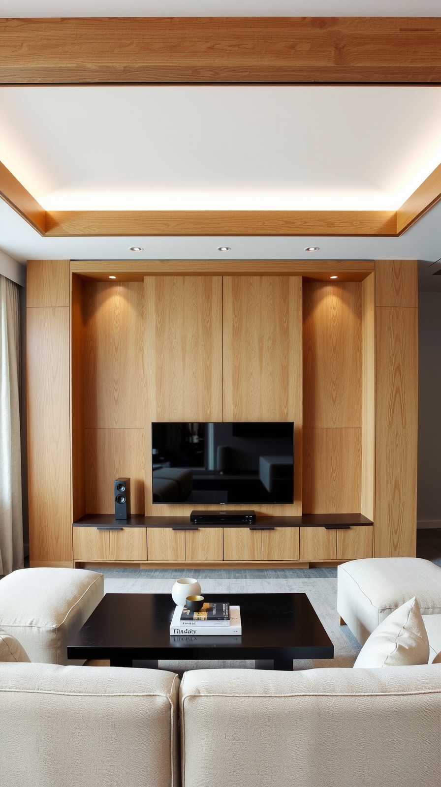 cozy wood accented entertainment spaces