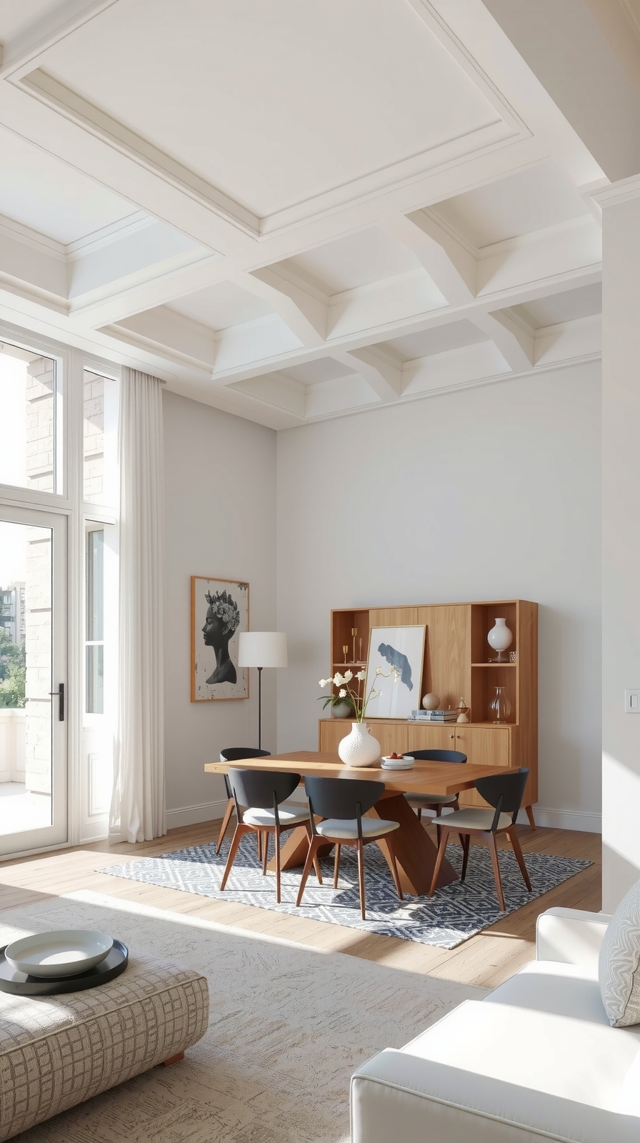 framed ceilings define dining