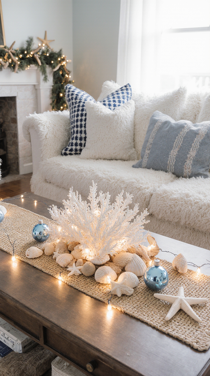 coastal themed coffee table decor