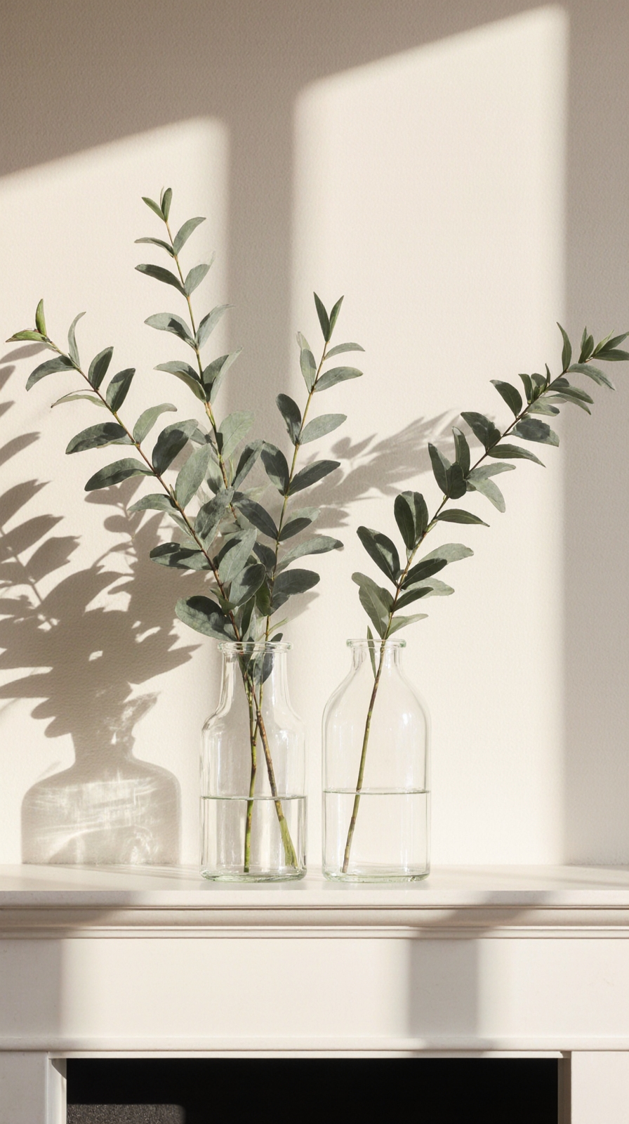 eucalyptus branches in vases