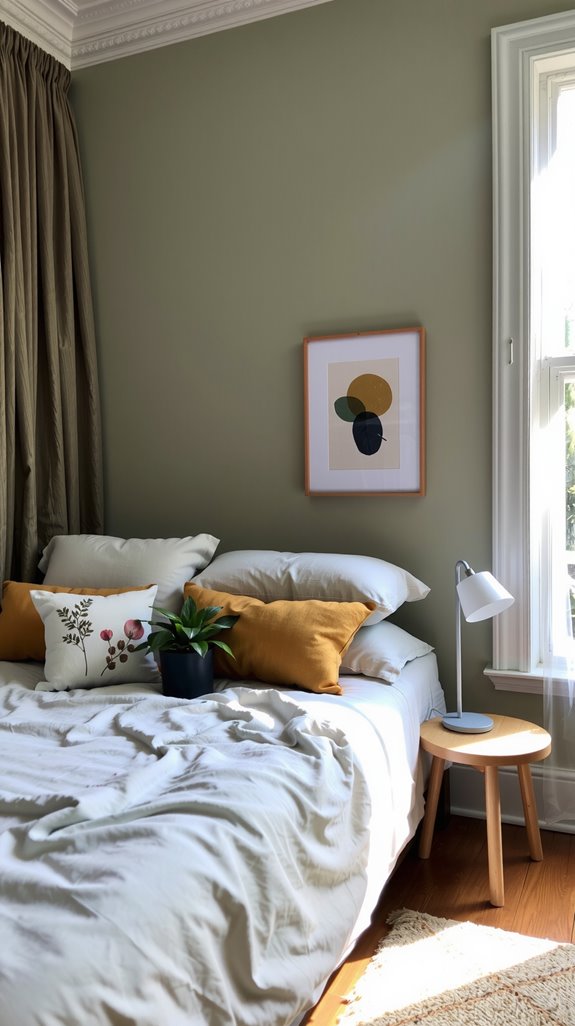 sage green nature inspired bedroom