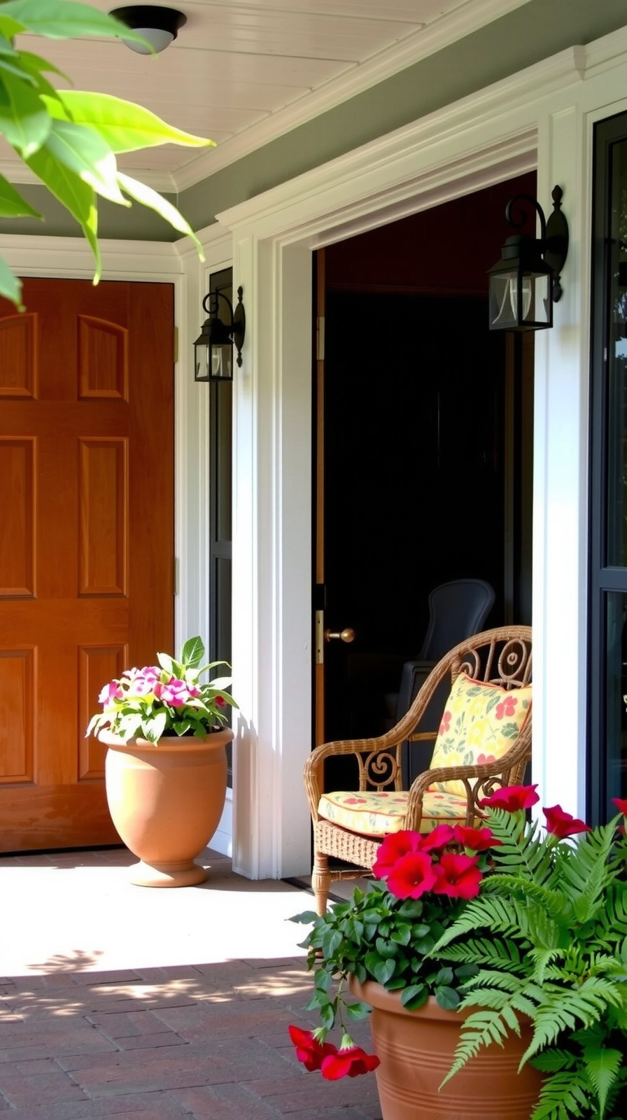 symmetrical planters enhance entrance